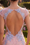 Sparkly Pink Appliqued Tight Short Sequin Homecoming Dress with Sleeves