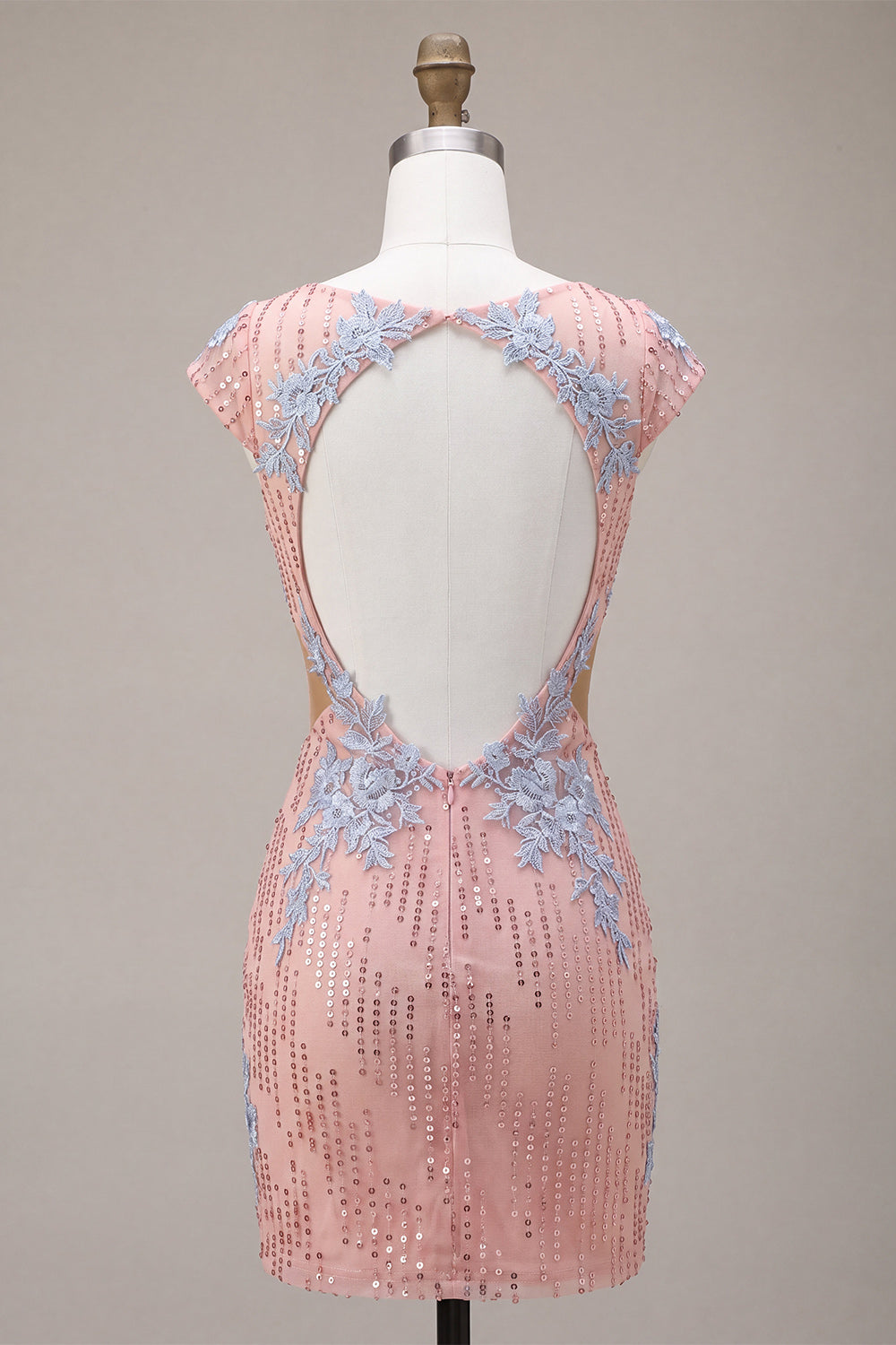 Sparkly Pink Appliqued Tight Short Sequin Homecoming Dress with Sleeves