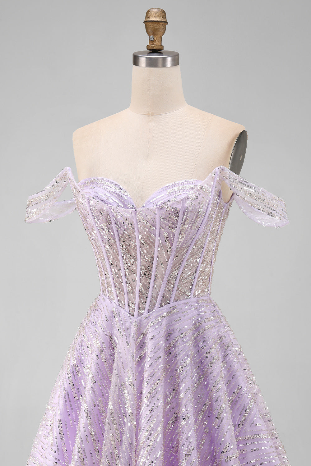 Sparkly Lilac Off the Shoulder Sequins Short Corset Homecoming Dress