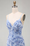 Sparkly Blue Tight Spaghetti Straps Beaded Short Homecoming Dress