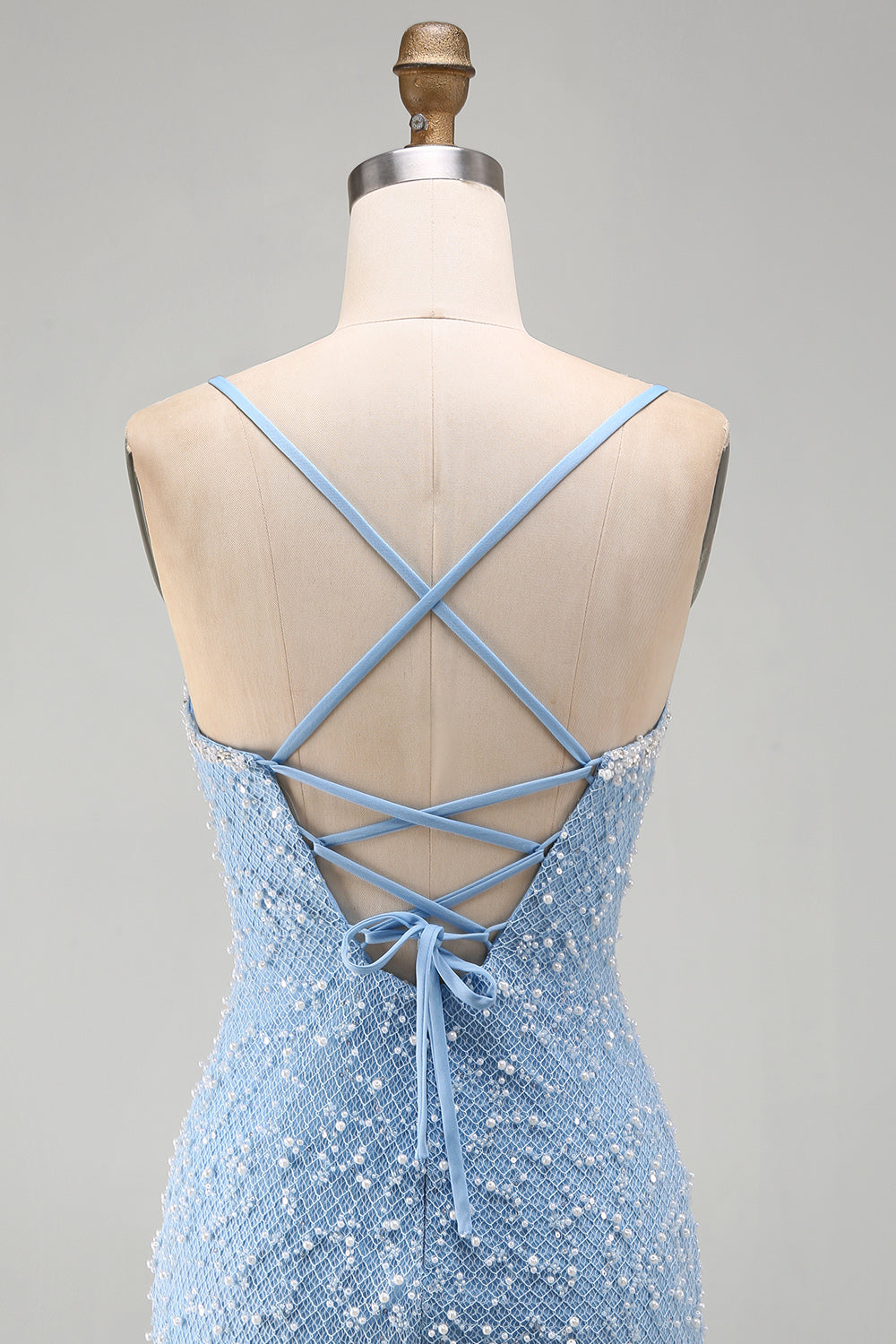 Sparkly Blue Tight V-Neck Short Homecoming Dress with Pearls