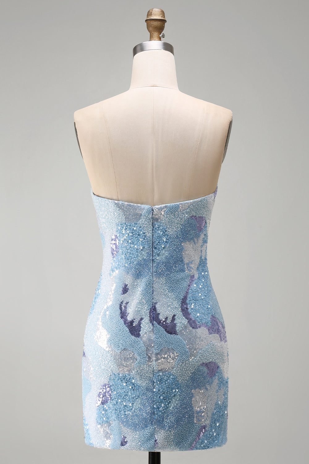 Sparkly Blue Sequins Beaded Tight Strapless Short Homecoming Dress