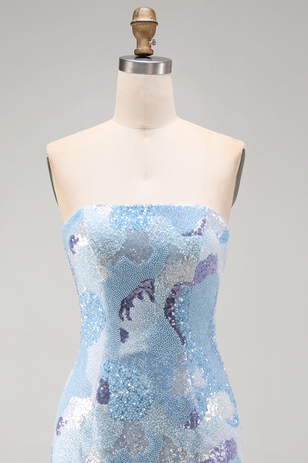 Sparkly Blue Sequins Beaded Tight Strapless Short Homecoming Dress