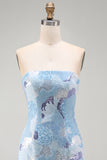 Sparkly Blue Sequins Beaded Tight Strapless Short Homecoming Dress