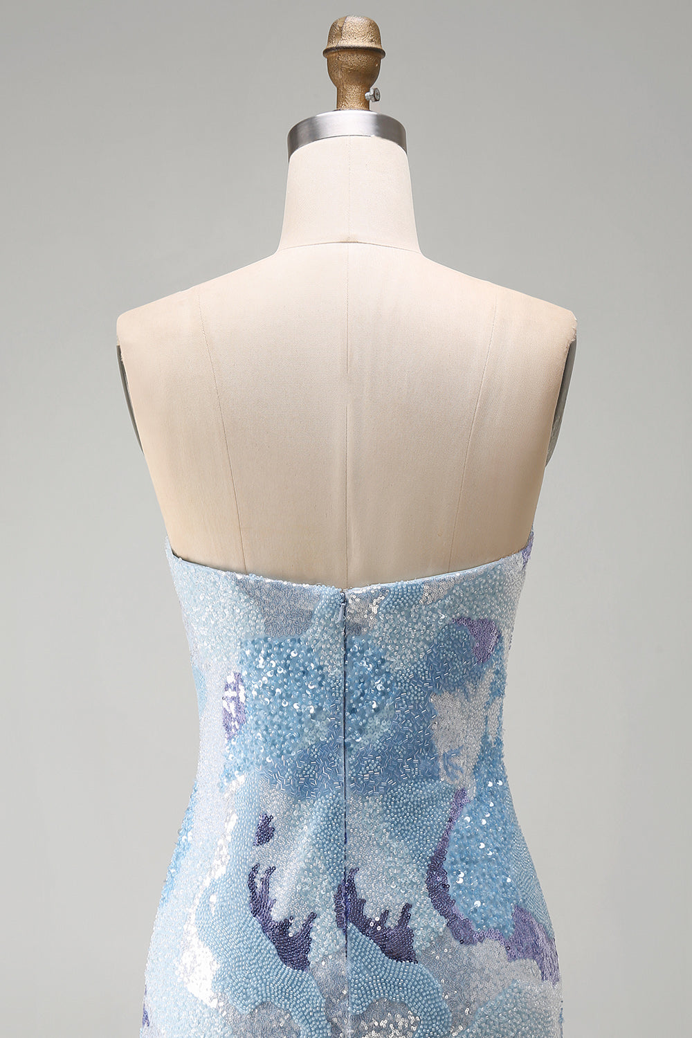 Sparkly Blue Sequins Beaded Tight Strapless Short Homecoming Dress