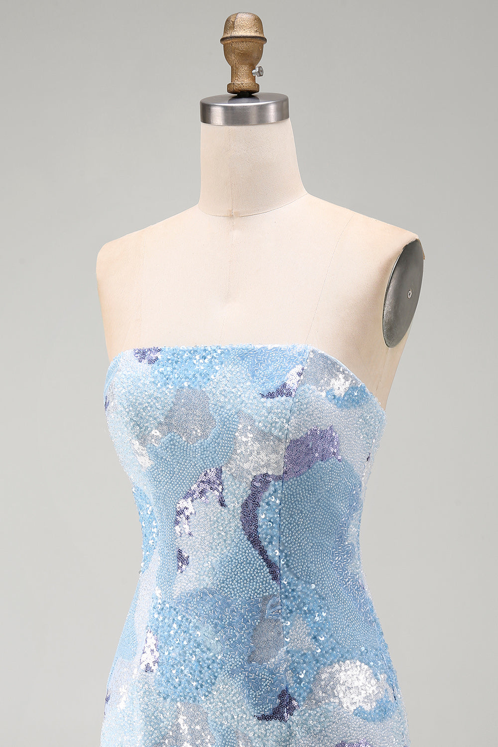 Sparkly Blue Sequins Beaded Tight Strapless Short Homecoming Dress
