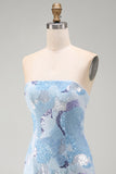 Sparkly Blue Sequins Beaded Tight Strapless Short Homecoming Dress