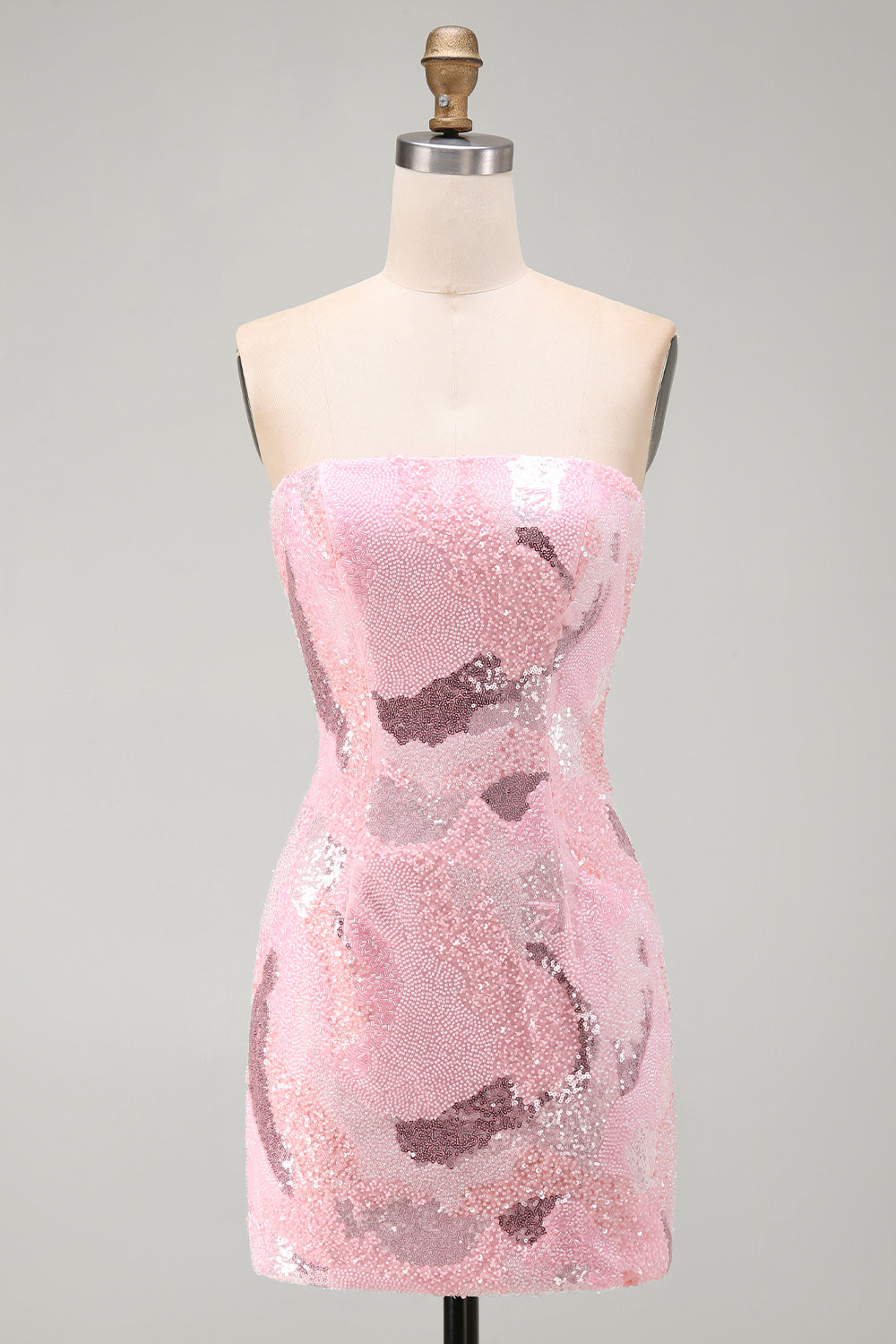 Sparkly Pink Sequins Tight Strapless Short Homecoming Dress