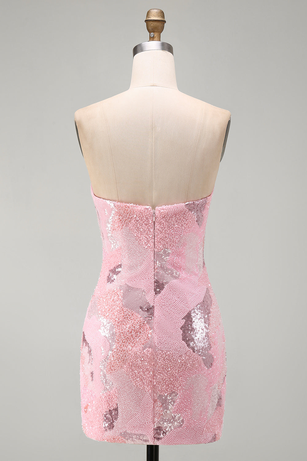 Sparkly Pink Sequins Tight Strapless Short Homecoming Dress