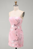 Sparkly Pink Sequins Tight Strapless Short Homecoming Dress