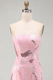 Sparkly Pink Sequins Tight Strapless Short Homecoming Dress