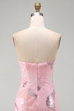 Sparkly Pink Sequins Tight Strapless Short Homecoming Dress