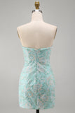 Mint Floral Tight Strapless Beaded Short Homecoming Dress