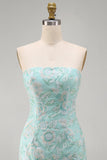 Mint Floral Tight Strapless Beaded Short Homecoming Dress