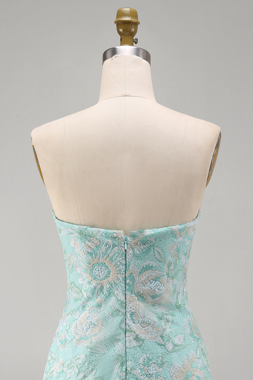Mint Floral Tight Strapless Beaded Short Homecoming Dress