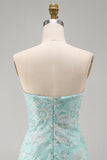 Mint Floral Tight Strapless Beaded Short Homecoming Dress