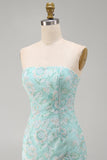 Mint Floral Tight Strapless Beaded Short Homecoming Dress