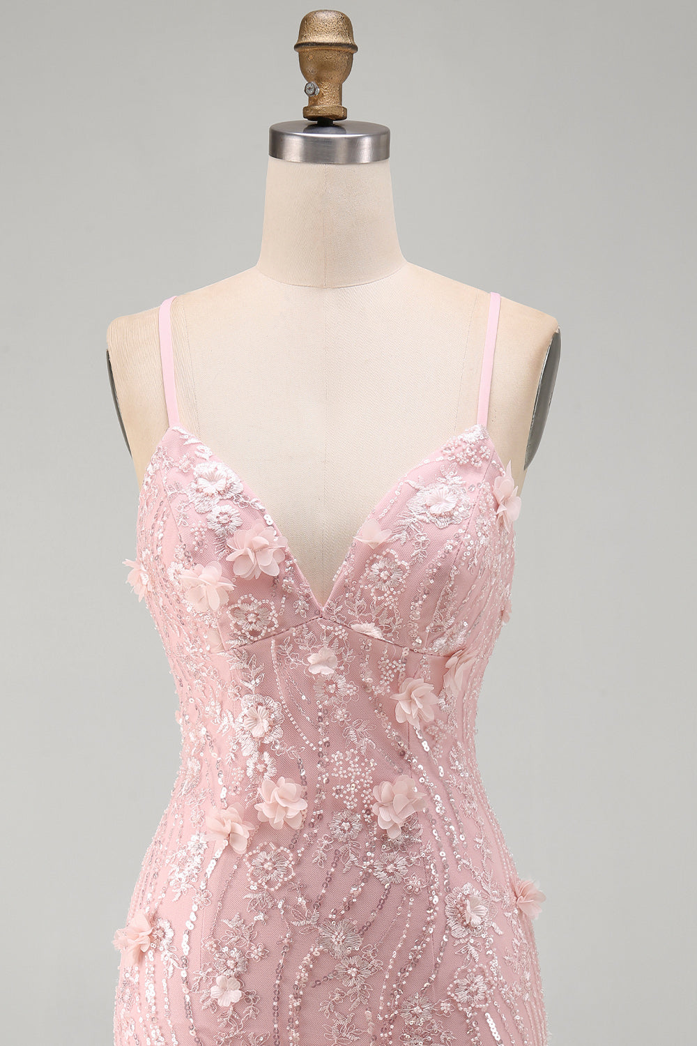 Pink Tight V-Neck Beaded Short Homecoming Dress with 3D Flower