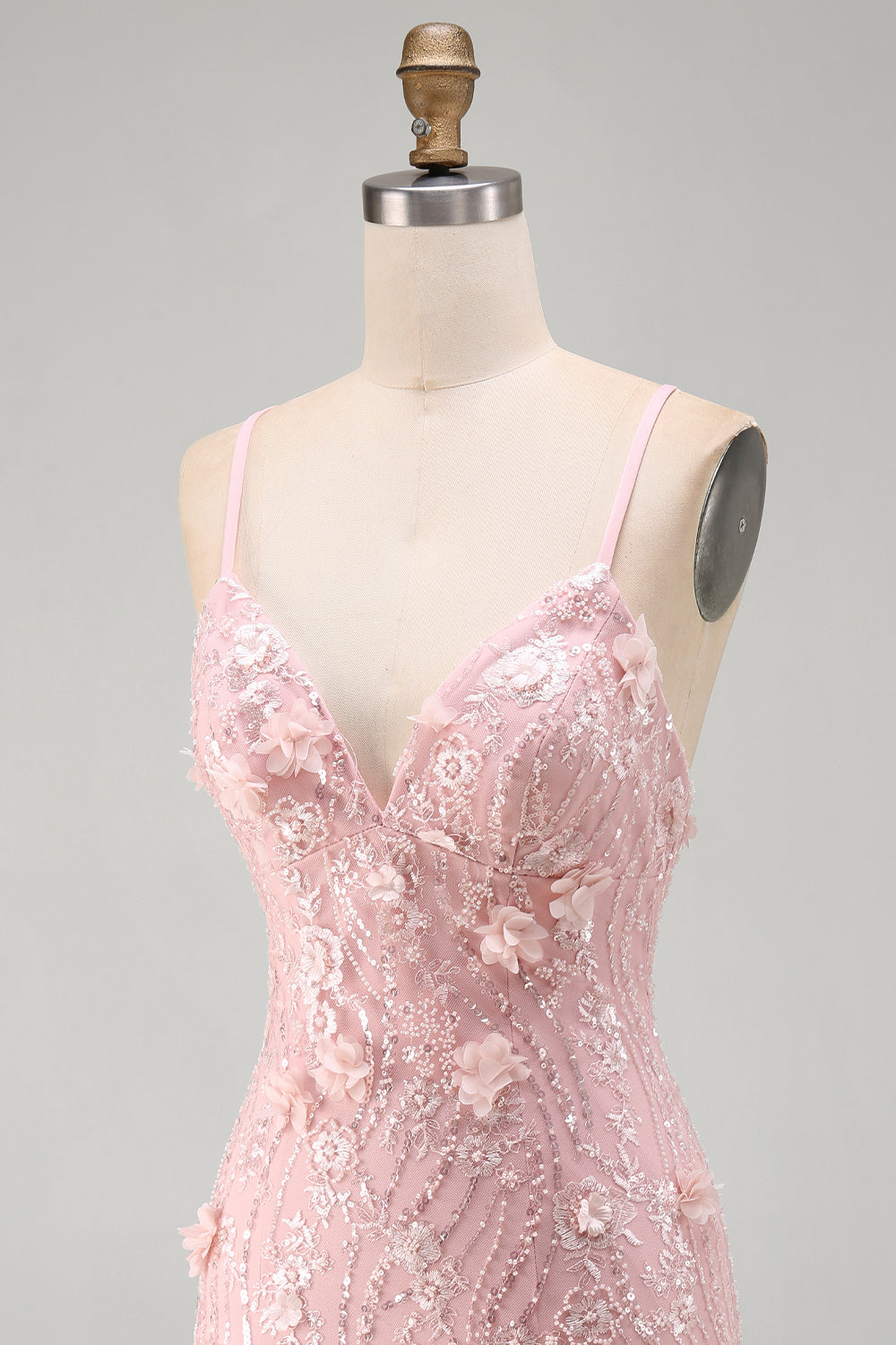 Pink Tight V-Neck Beaded Short Homecoming Dress with 3D Flower