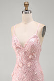 Pink Tight V-Neck Beaded Short Homecoming Dress with 3D Flower