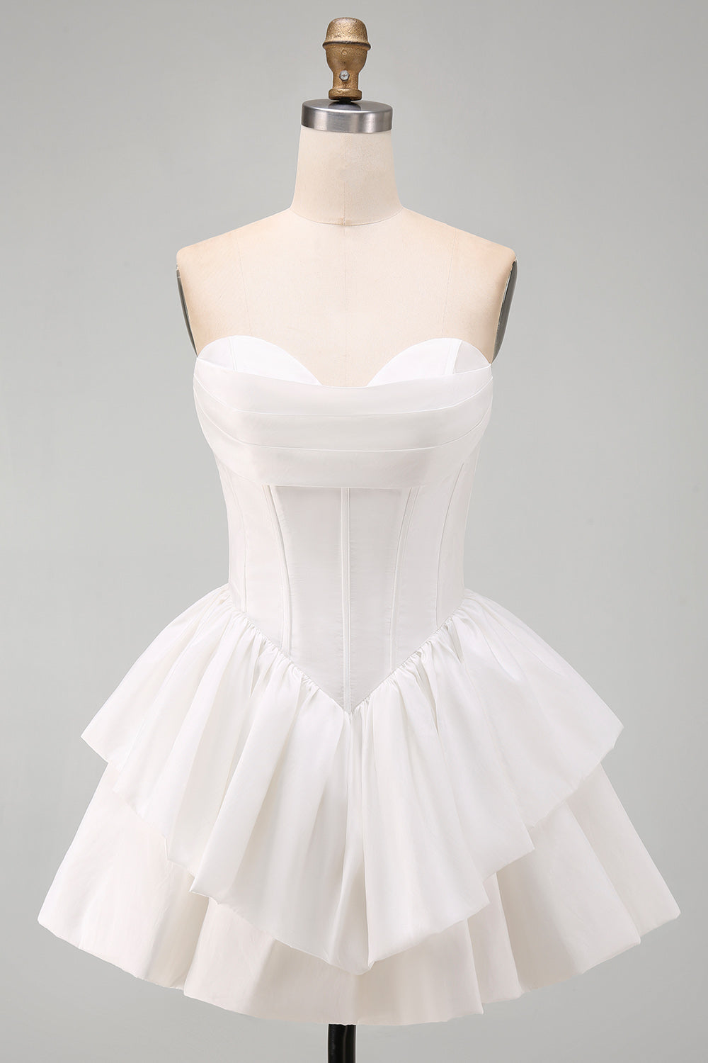 White Sweetheart A Line Tiered Short Corset Homecoming Dress