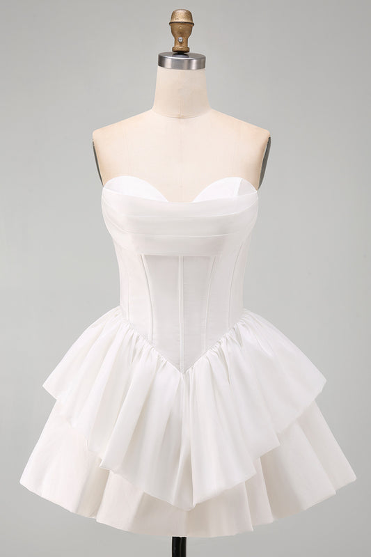 White Sweetheart A Line Tiered Short Corset Homecoming Dress