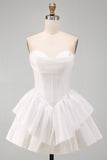 White Sweetheart A Line Tiered Short Corset Homecoming Dress