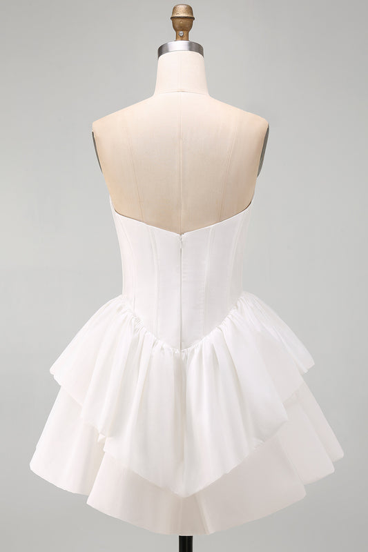 White Sweetheart A Line Tiered Short Corset Homecoming Dress
