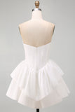 White Sweetheart A Line Tiered Short Corset Homecoming Dress