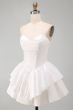 White Sweetheart A Line Tiered Short Corset Homecoming Dress