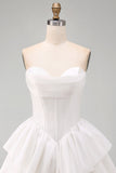 White Sweetheart A Line Tiered Short Corset Homecoming Dress