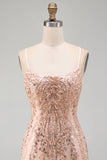 Sparkly Champagne Tight Scoop Neck Sequins Beaded Short Homecoming Dress