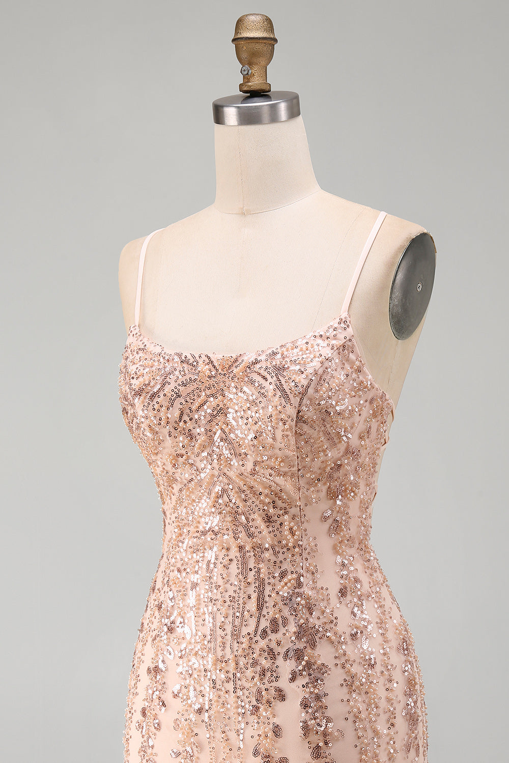 Sparkly Champagne Tight Scoop Neck Sequins Beaded Short Homecoming Dress