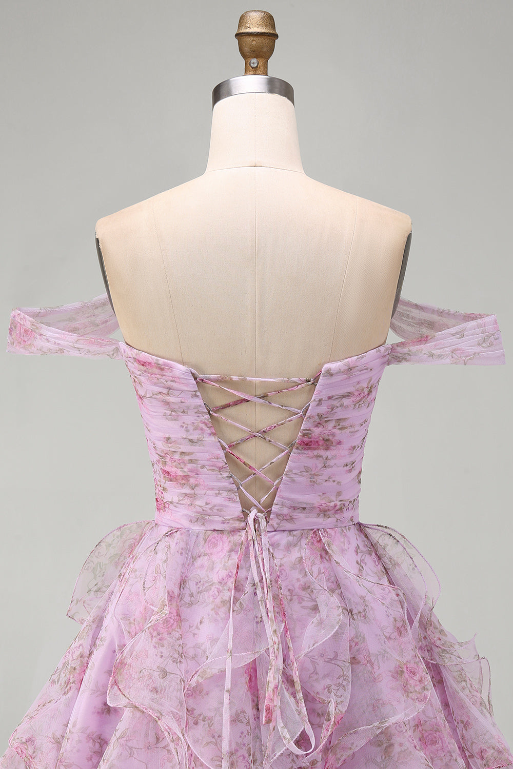 Lilac A-Line Ruched Short Floral Homecoming Dress with Ruffles