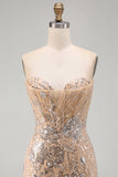 Sparkly Champagne Floral Tight Sequins Short Corset Homecoming Dress