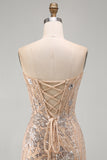 Sparkly Champagne Floral Tight Sequins Short Corset Homecoming Dress
