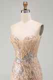 Sparkly Champagne Floral Tight Sequins Short Corset Homecoming Dress