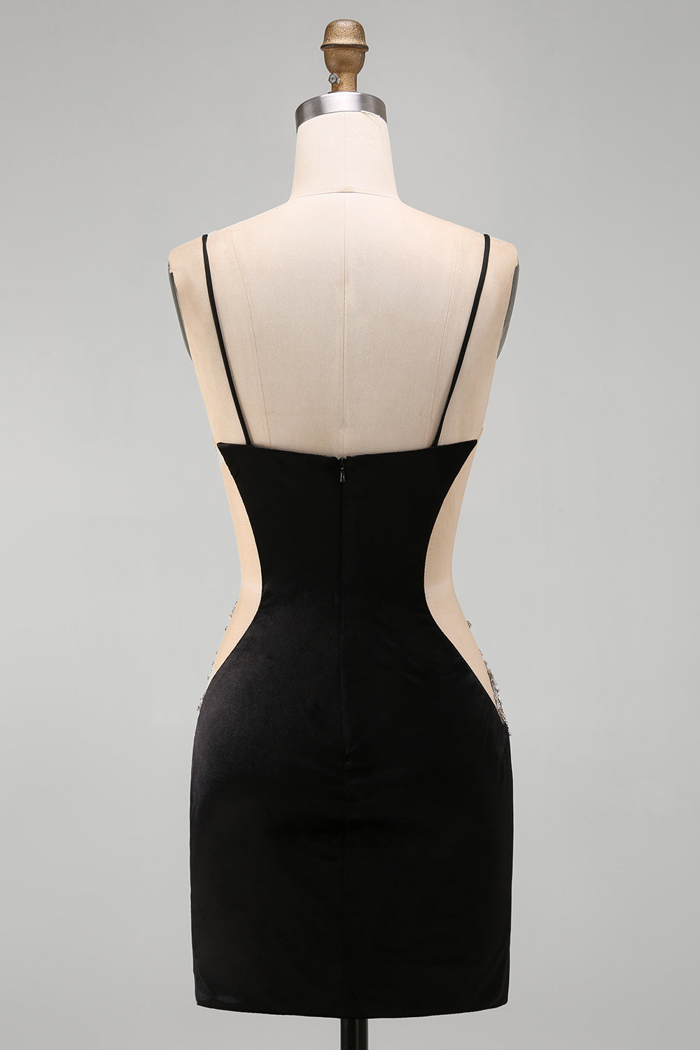 Black Floral Tight Cut Out Short Homecoming Dress with Rhinestone