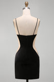 Black Floral Tight Cut Out Short Homecoming Dress with Rhinestone