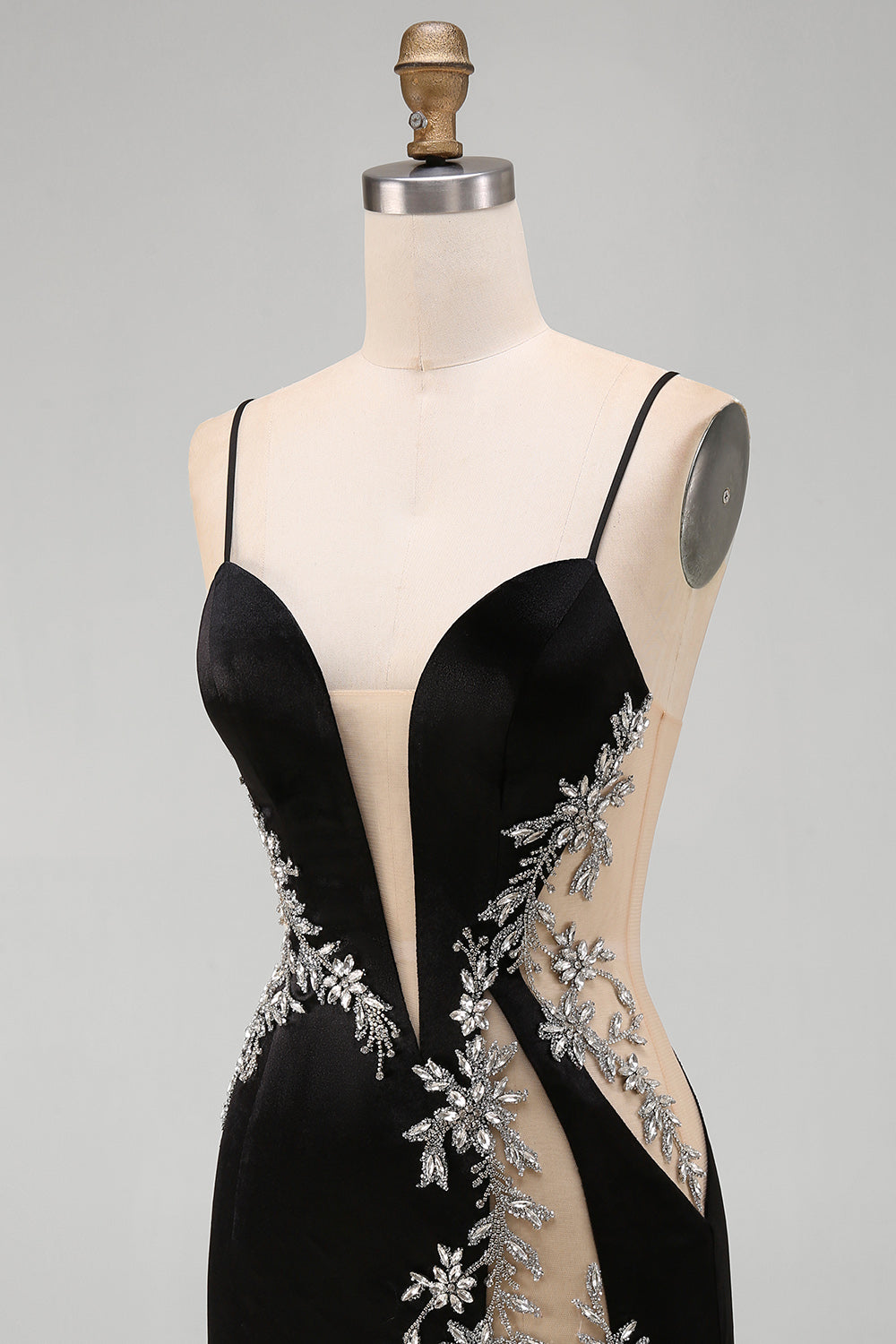 Black Floral Tight Cut Out Short Homecoming Dress with Rhinestone