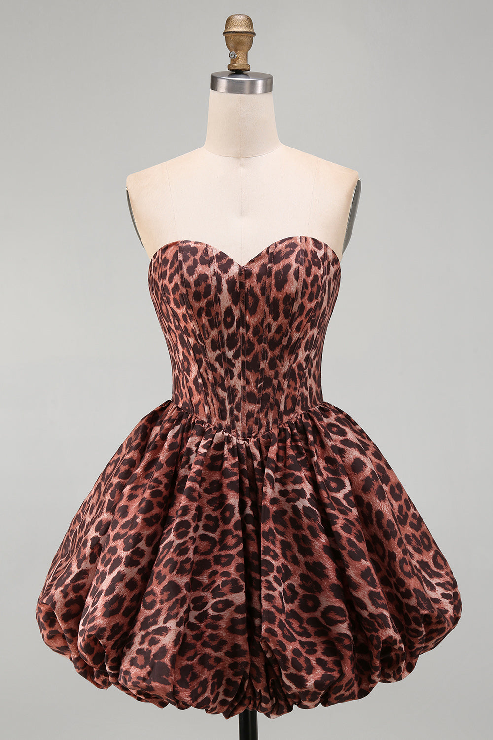 Kahki Leopard Sweetheart Bubble A Line Short Corset Homecoming Dress