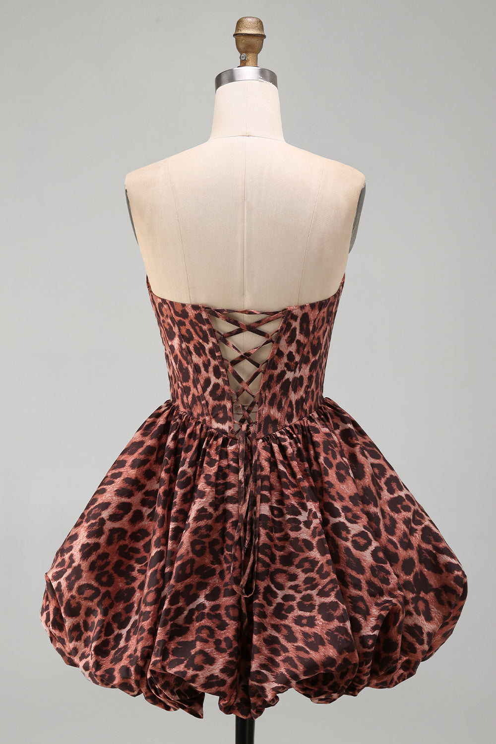 Kahki Leopard Sweetheart Bubble A Line Short Corset Homecoming Dress