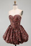 Kahki Leopard Sweetheart Bubble A Line Short Corset Homecoming Dress