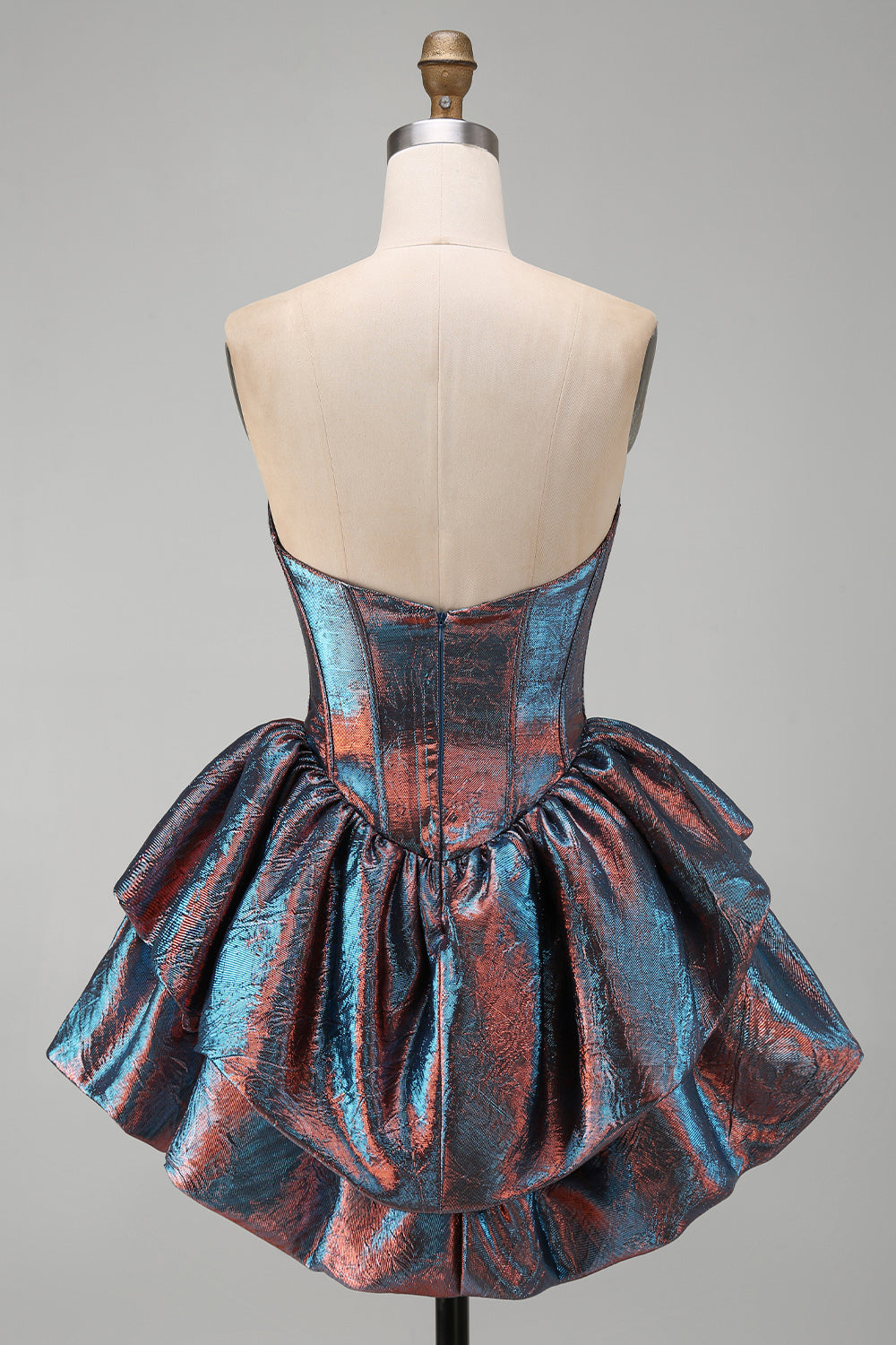 Blue Short Sweetheart Corset Metallic Tiered Ruffled Homecoming Dress