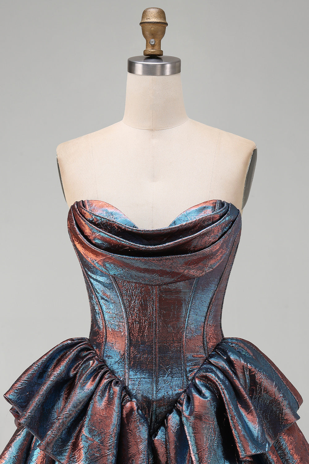 Blue Short Sweetheart Corset Metallic Tiered Ruffled Homecoming Dress