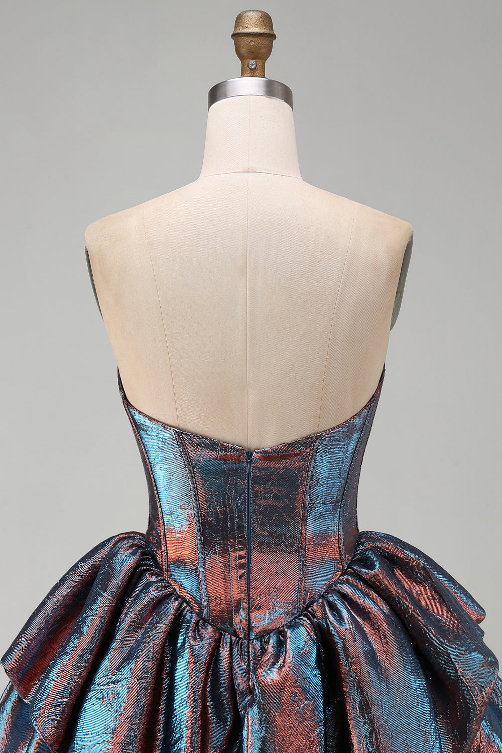 Blue Short Sweetheart Corset Metallic Tiered Ruffled Homecoming Dress
