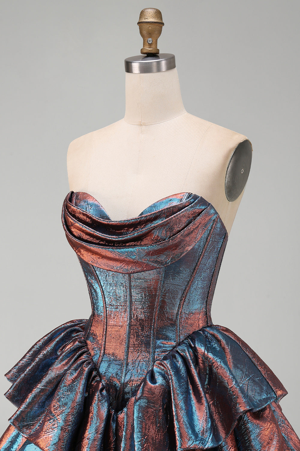 Blue Short Sweetheart Corset Metallic Tiered Ruffled Homecoming Dress