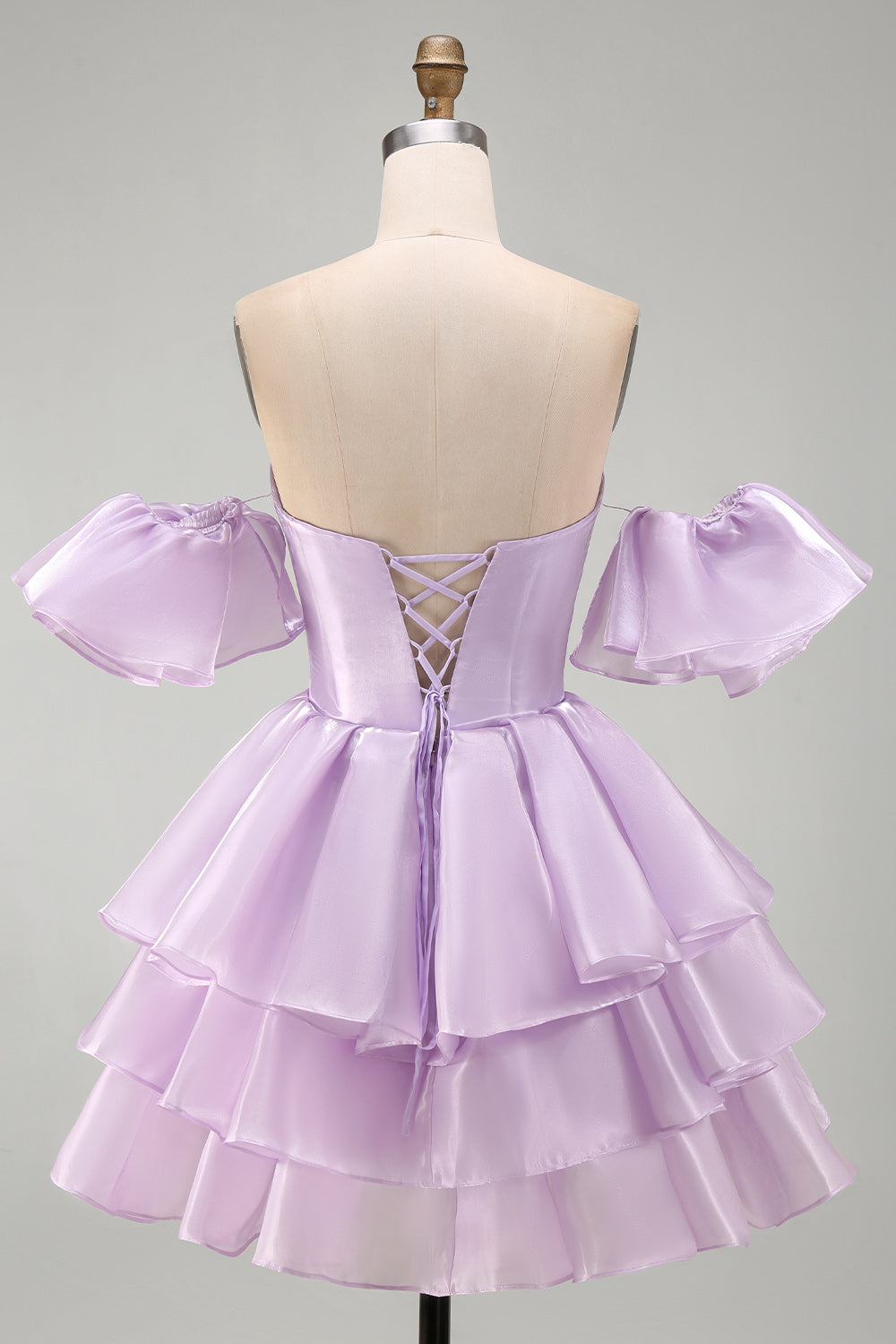 Lilac Tiered Ruffled Short A Line Homecoming Dress with Sleeves
