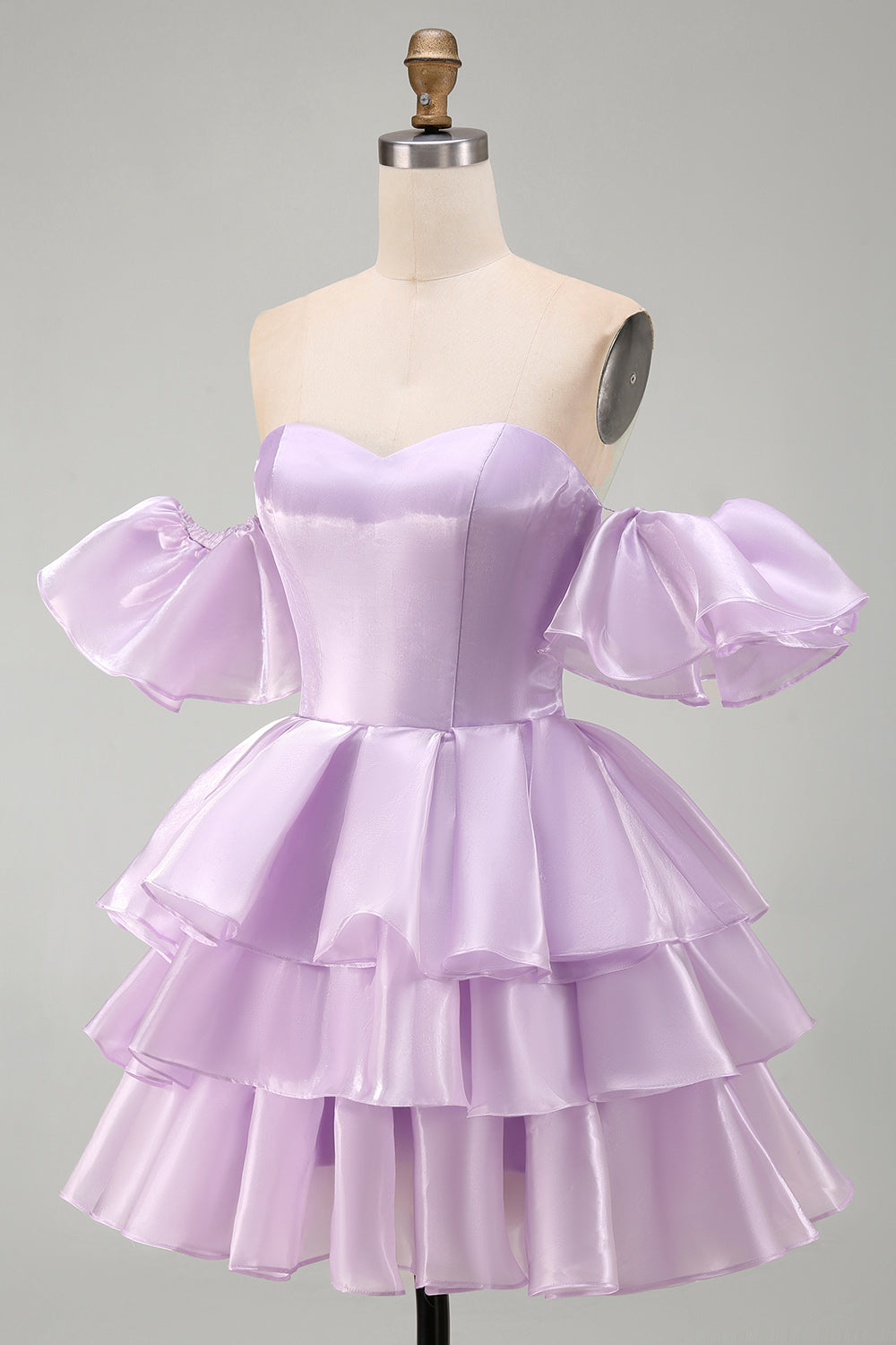 Lilac Tiered Ruffled Short A Line Homecoming Dress with Sleeves