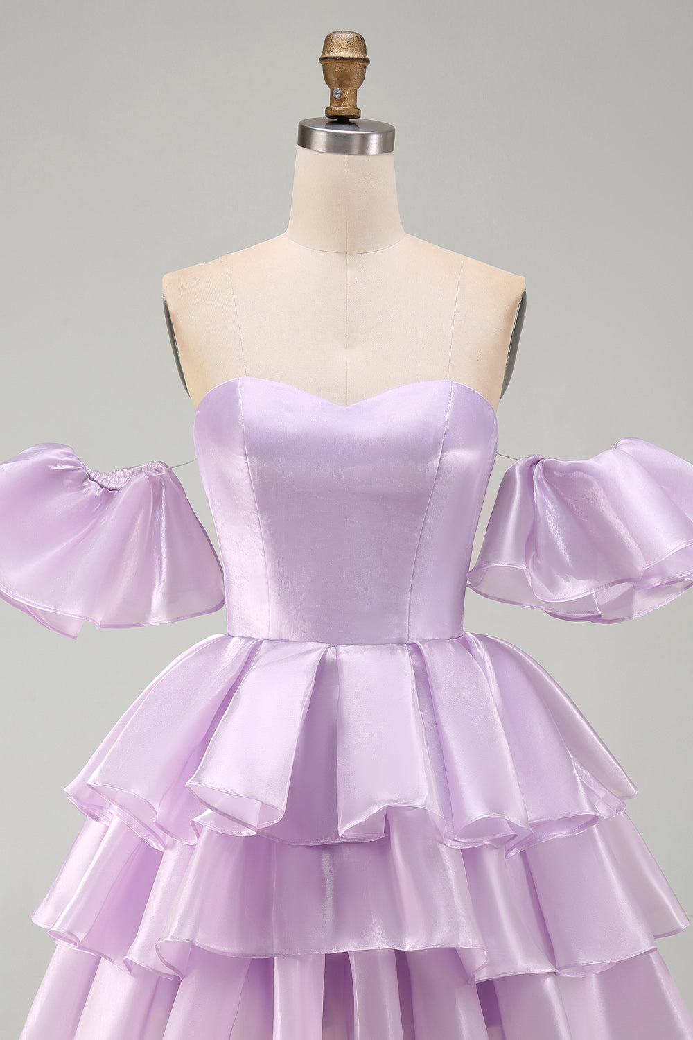 Lilac Tiered Ruffled Short A Line Homecoming Dress with Sleeves